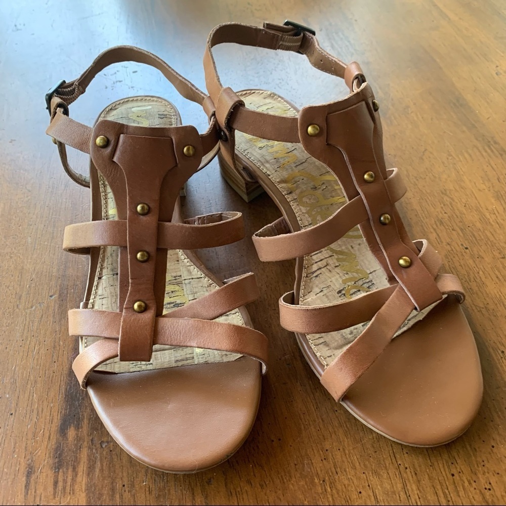Sam Edelman Angela Leather Studded Cage Sandals 1.5” Block Heal